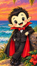 Cute Little Vampire at Sunset 9:16 Art Print Digital Download