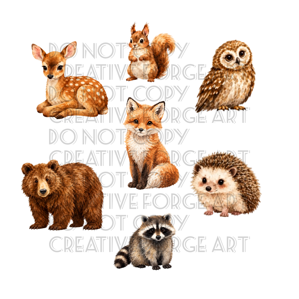 Watermarked - Fall Forest Creatures PNG Digital Sticker Bundle