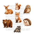 Watermarked - Fall Forest Creatures PNG Digital Sticker Bundle