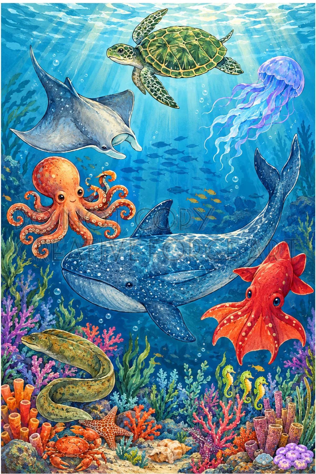 Watermarked - Sea Creatures 4x6 PNG Print